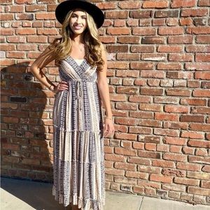 🎉SOLD OUT🎉 Boho print tiered maxi dress with ties. New NWT